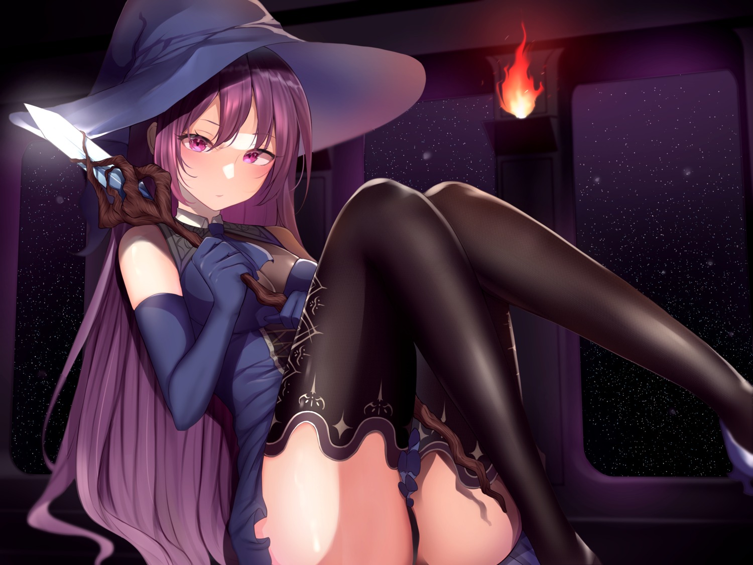 heels kairi_(miry666) pantsu skirt_lift thighhighs thong weapon witch