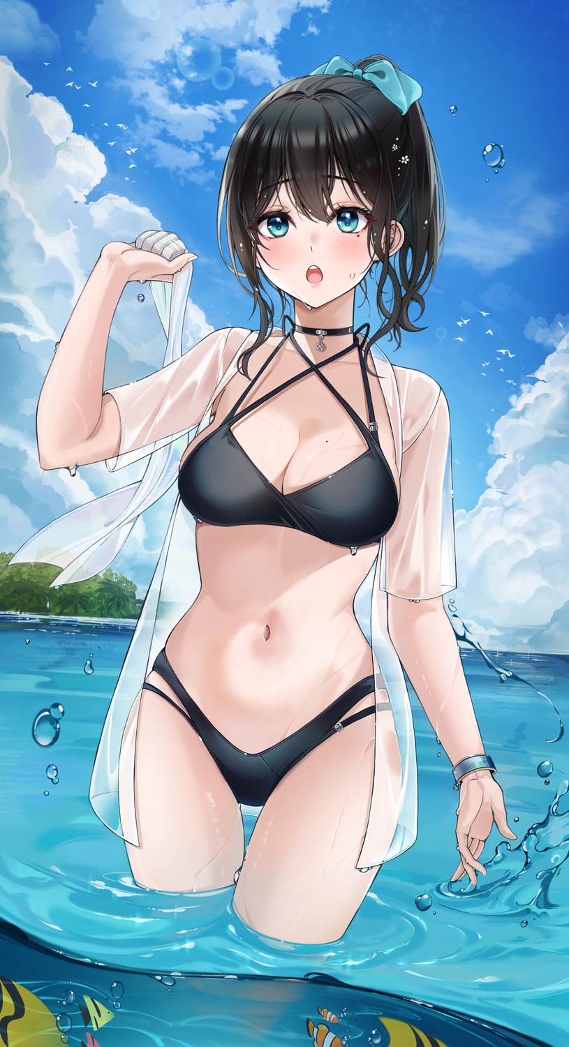 bikini lebring open_shirt see_through swimsuits wet wet_clothes