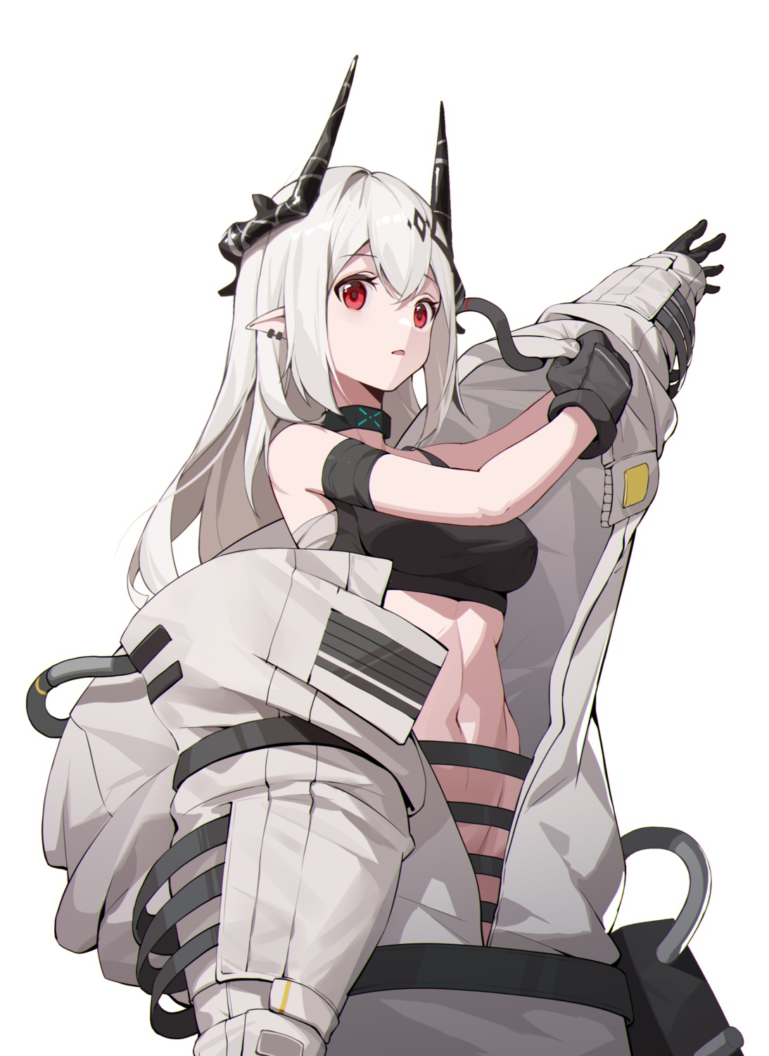 arknights eir horns mudrock_(arknights) no_bra nopan pointy_ears sarashi undressing