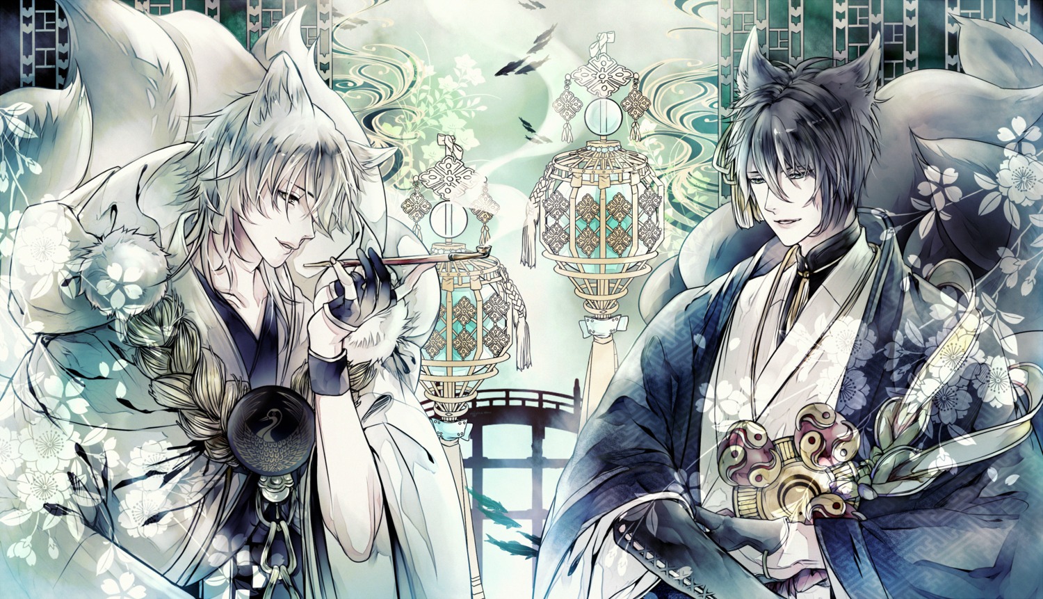 animal_ears asian_clothes male mikazuki_munechika nijou_akira touken_ranbu tsurumaru_kuninaga