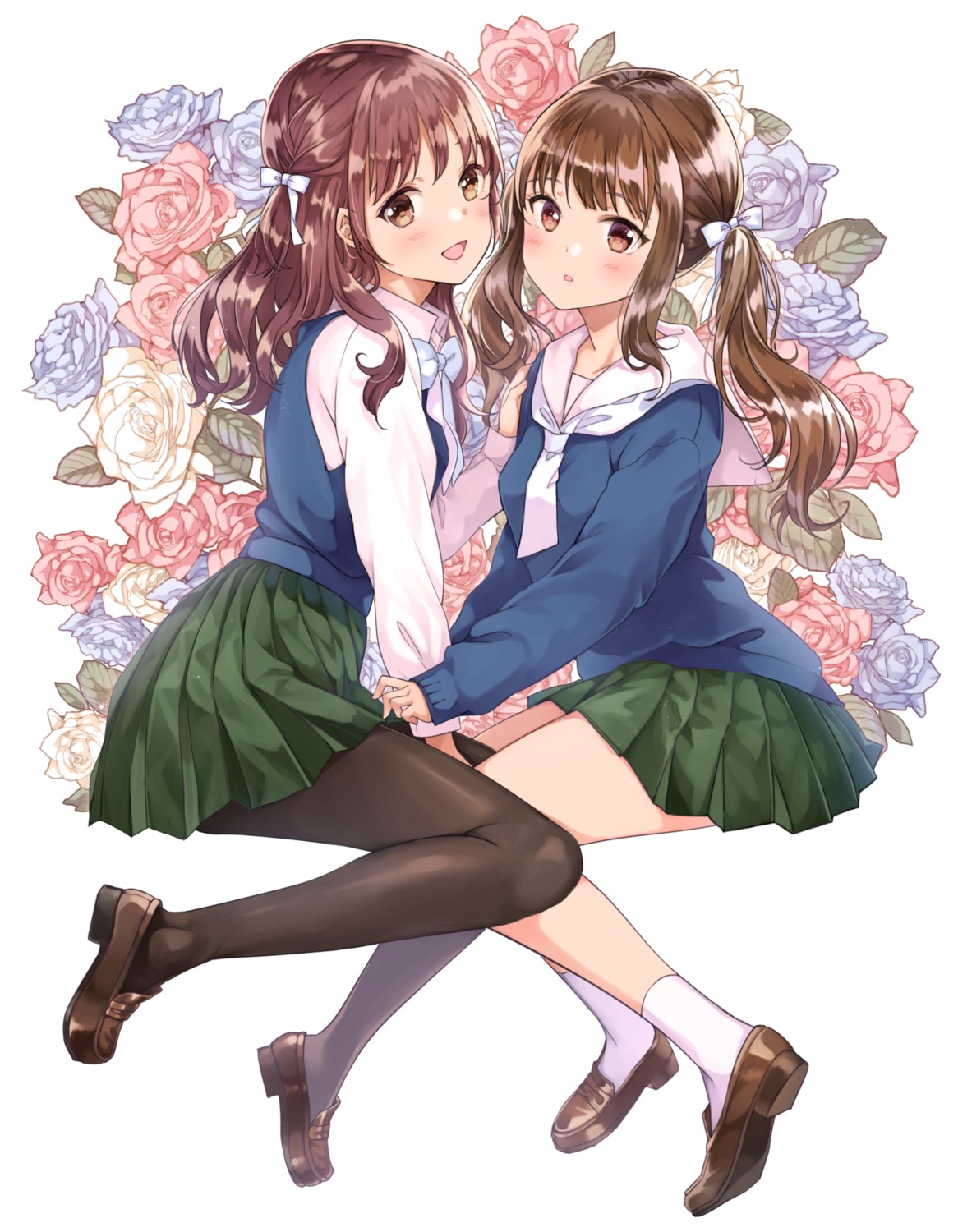 heels matsuzaki_miyuki pantyhose seifuku sweater yuri