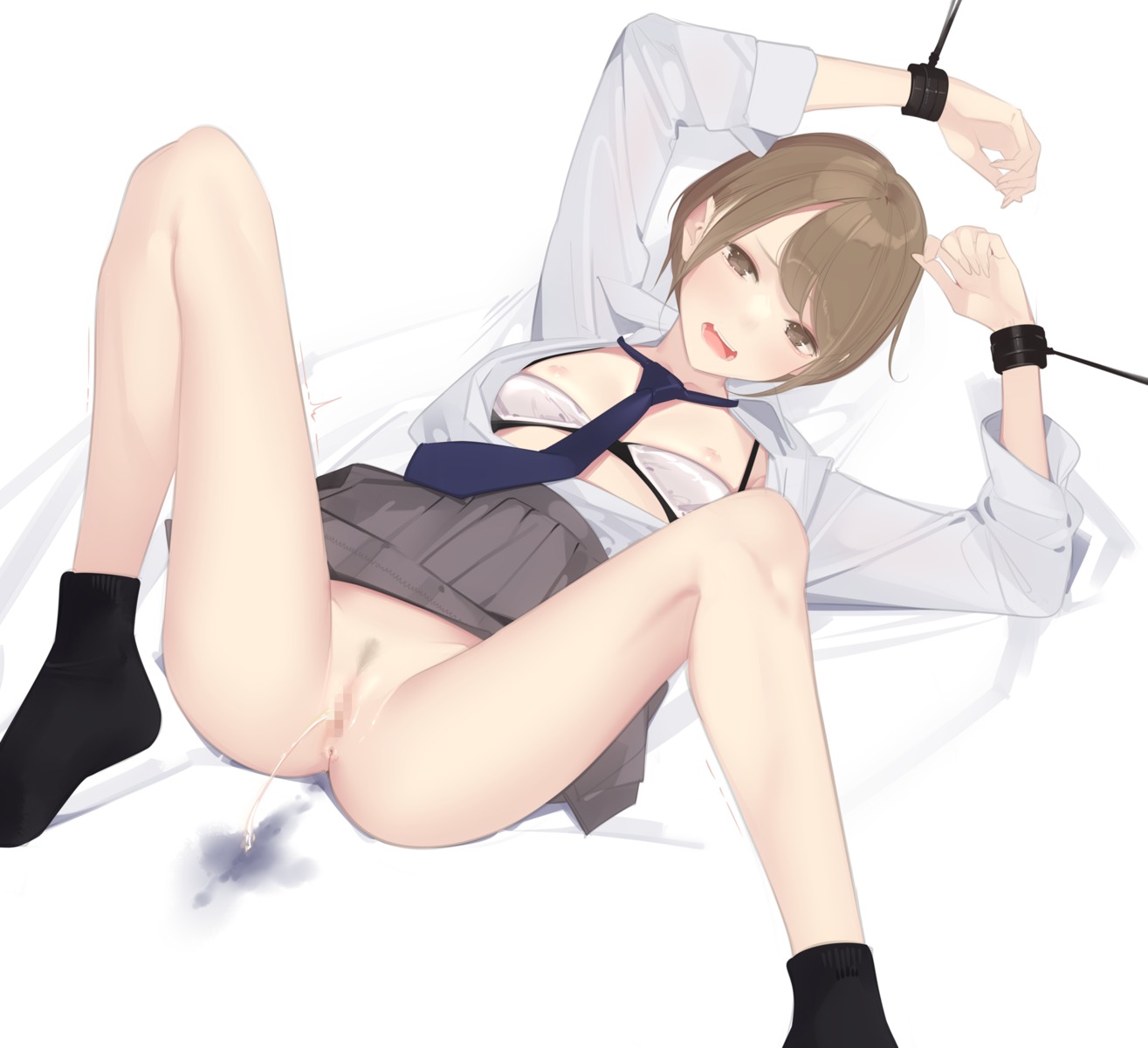 ama_mitsuki anus bondage bra breasts censored feet nipples nopan open_shirt pee pubic_hair pussy seifuku skirt_lift