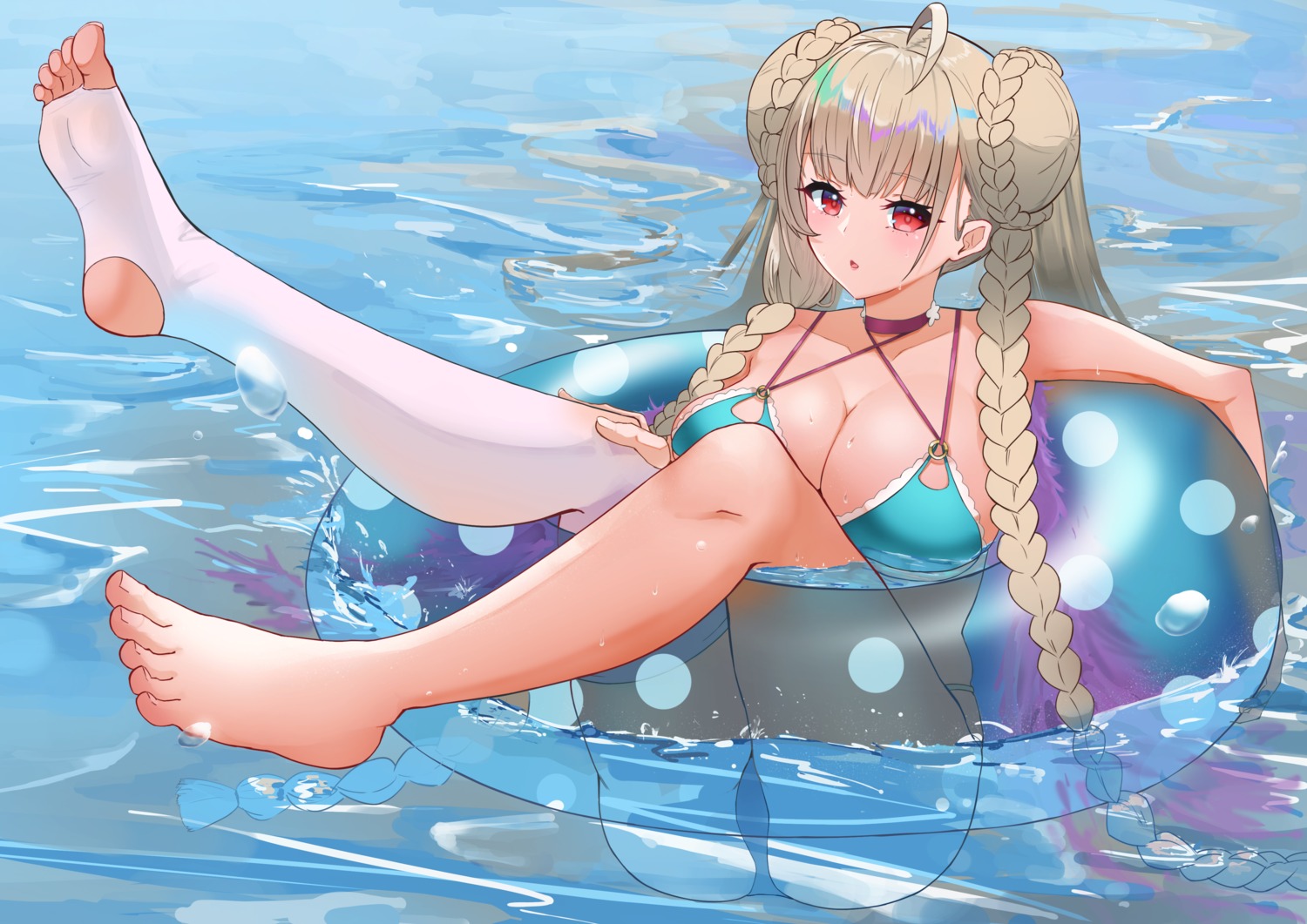 azur_lane bikini feet formidable_(azur_lane) lim_(ramu) swimsuits thighhighs wet