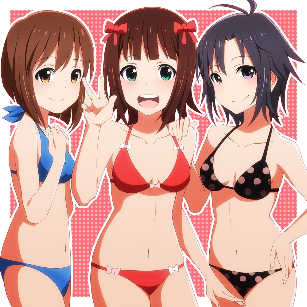 amami_haruka bikini cleavage hagiwara_yukiho kikuchi_makoto rakosoregashi swimsuits the_idolm@ster