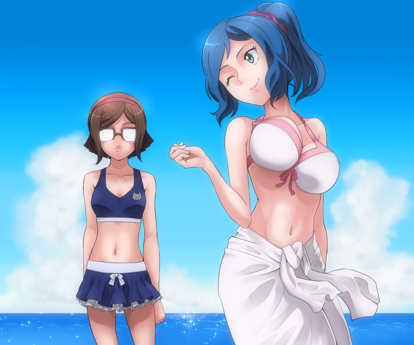 bikini cleavage gundam gundam_build_fighters iori_rinko kousaka_china megane nukosan. swimsuits