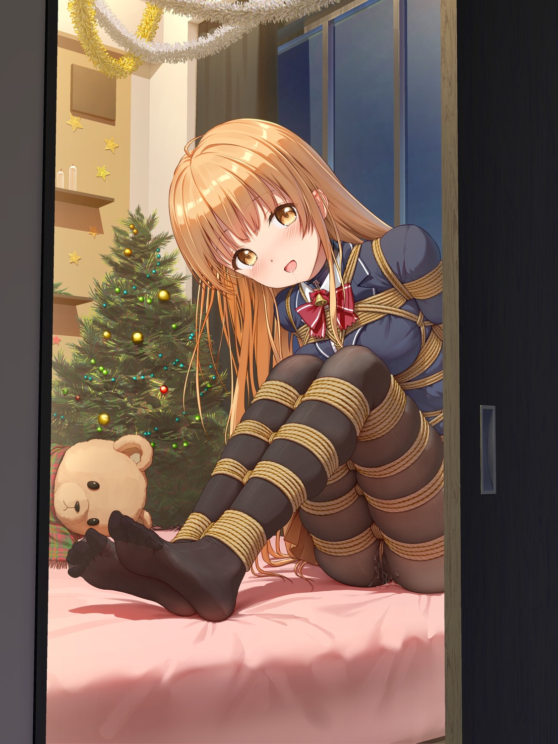 bondage christmas feet nopan otonari_no_tenshi-sama_ni_itsu_no_ma_ni_ka_dame_ningen_ni_sareteita_ken pantyhose pussy_juice seifuku shiina_mahiru skirt_lift tokinohimitsu