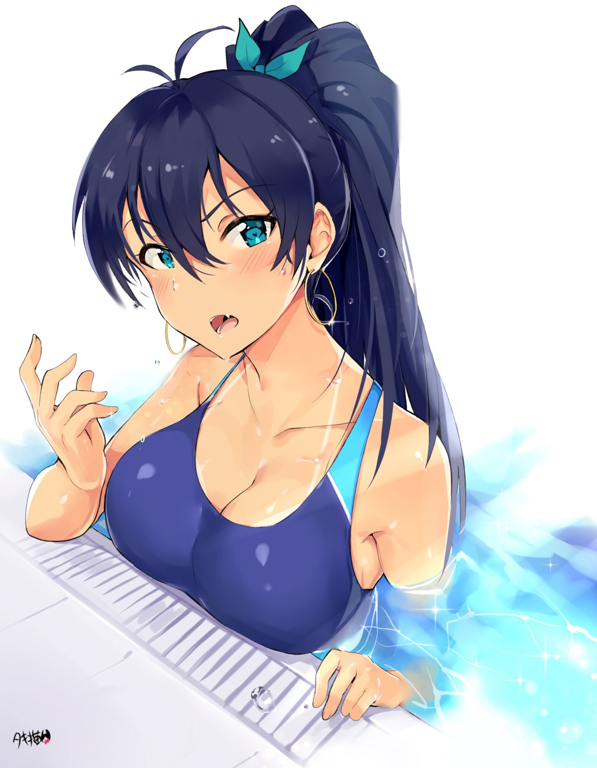 cleavage ganaha_hibiki swimsuits tan_lines the_idolm@ster tuxedo_de_cat wet