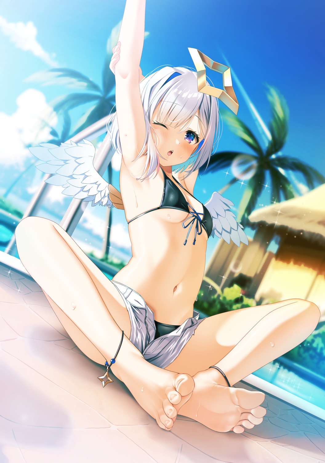 amane_kanata angel bikini casino_(casinoep) digital_version feet hololive swimsuits wings