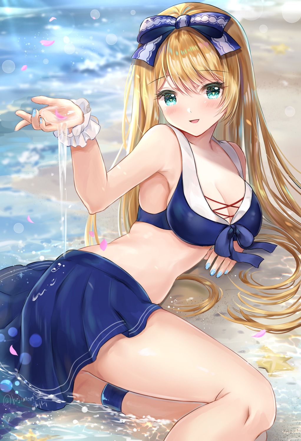 bikini_top cleavage emori_miku_project emu_alice fujimori_shiki garter swimsuits wet