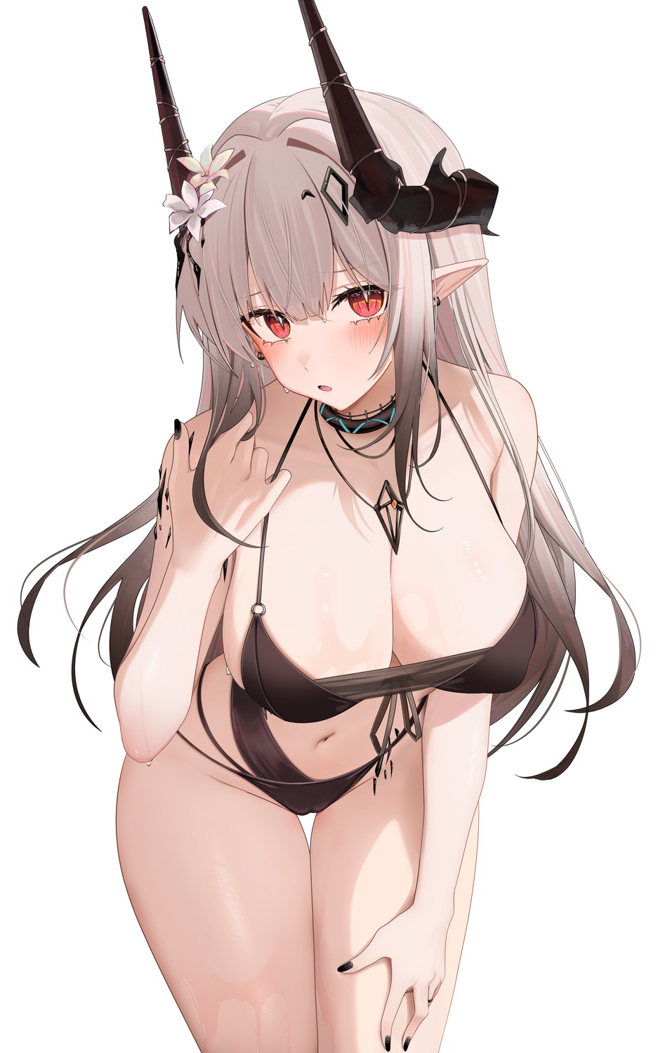 arknights bikini cameltoe horns mudrock_(arknights) pointy_ears ru_zhai swimsuits