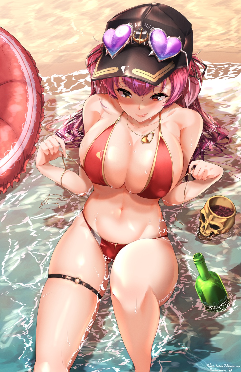 bikini garter heterochromia hololive houshou_marine megane seventh_sugune swimsuits undressing wet