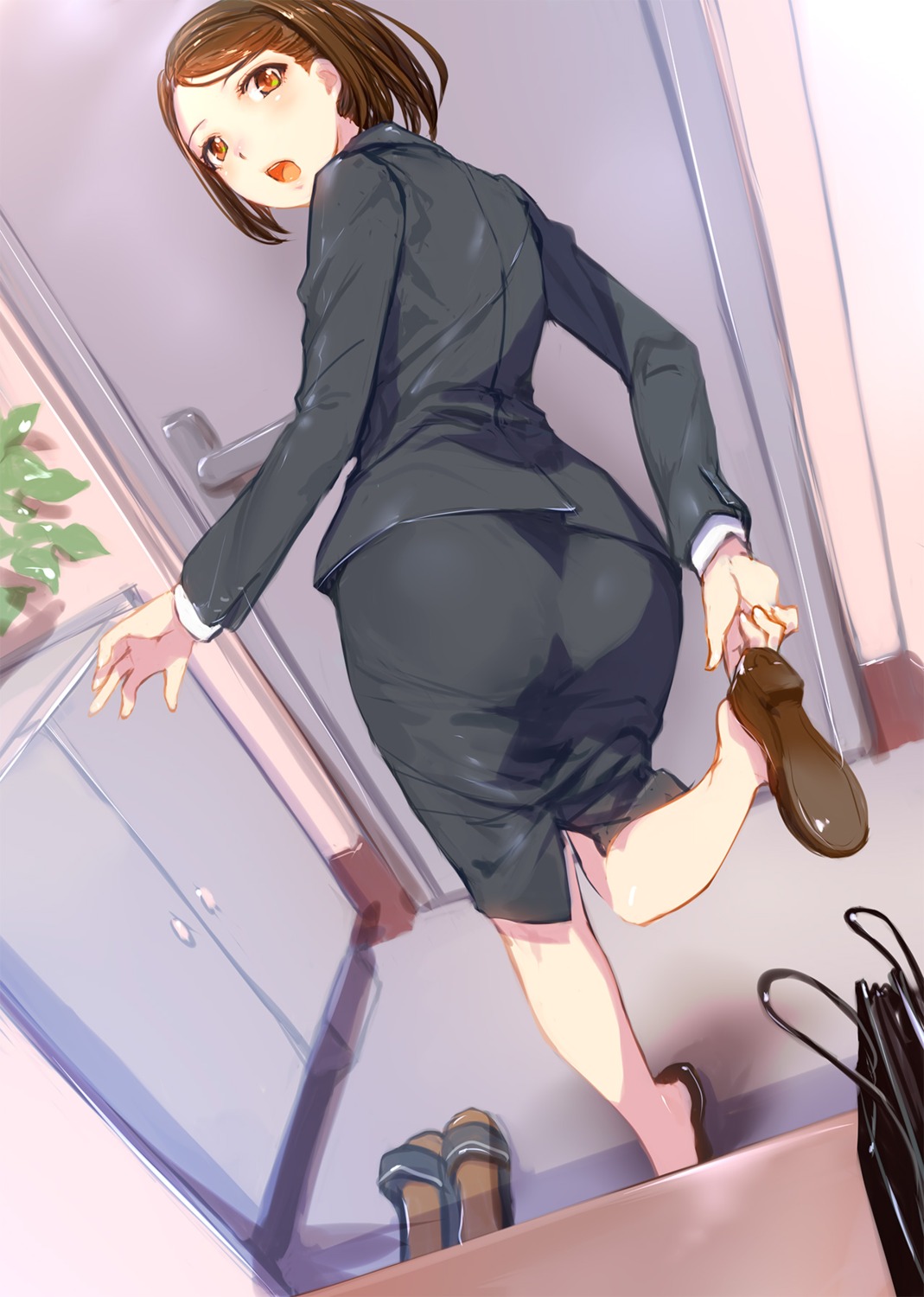 ass business_suit mikazuki_akira skirt_lift