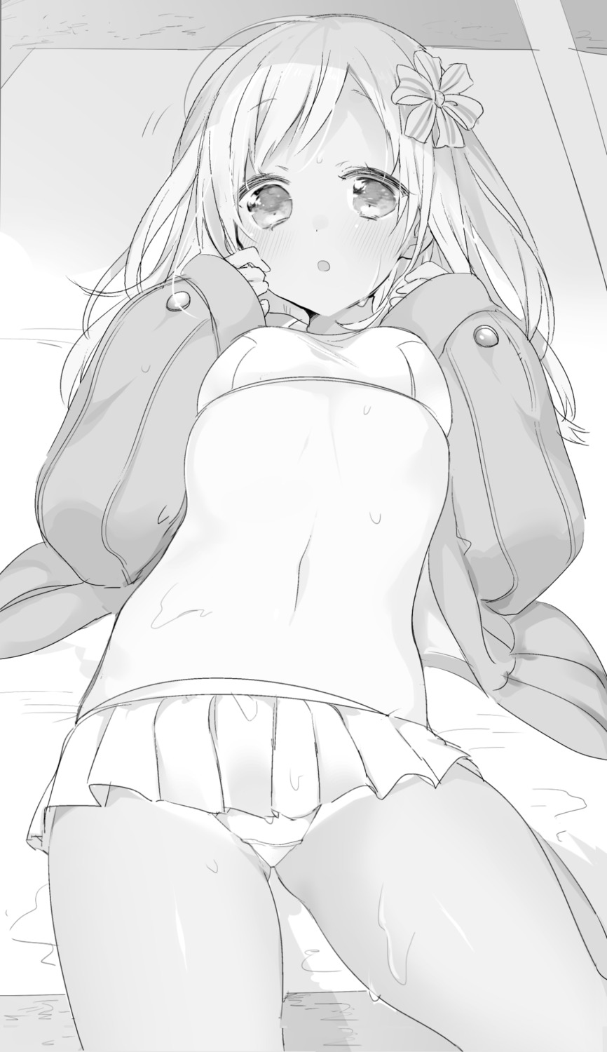 kantai_collection monochrome open_shirt ro-500 sino_(sionori) swimsuits tan_lines wet