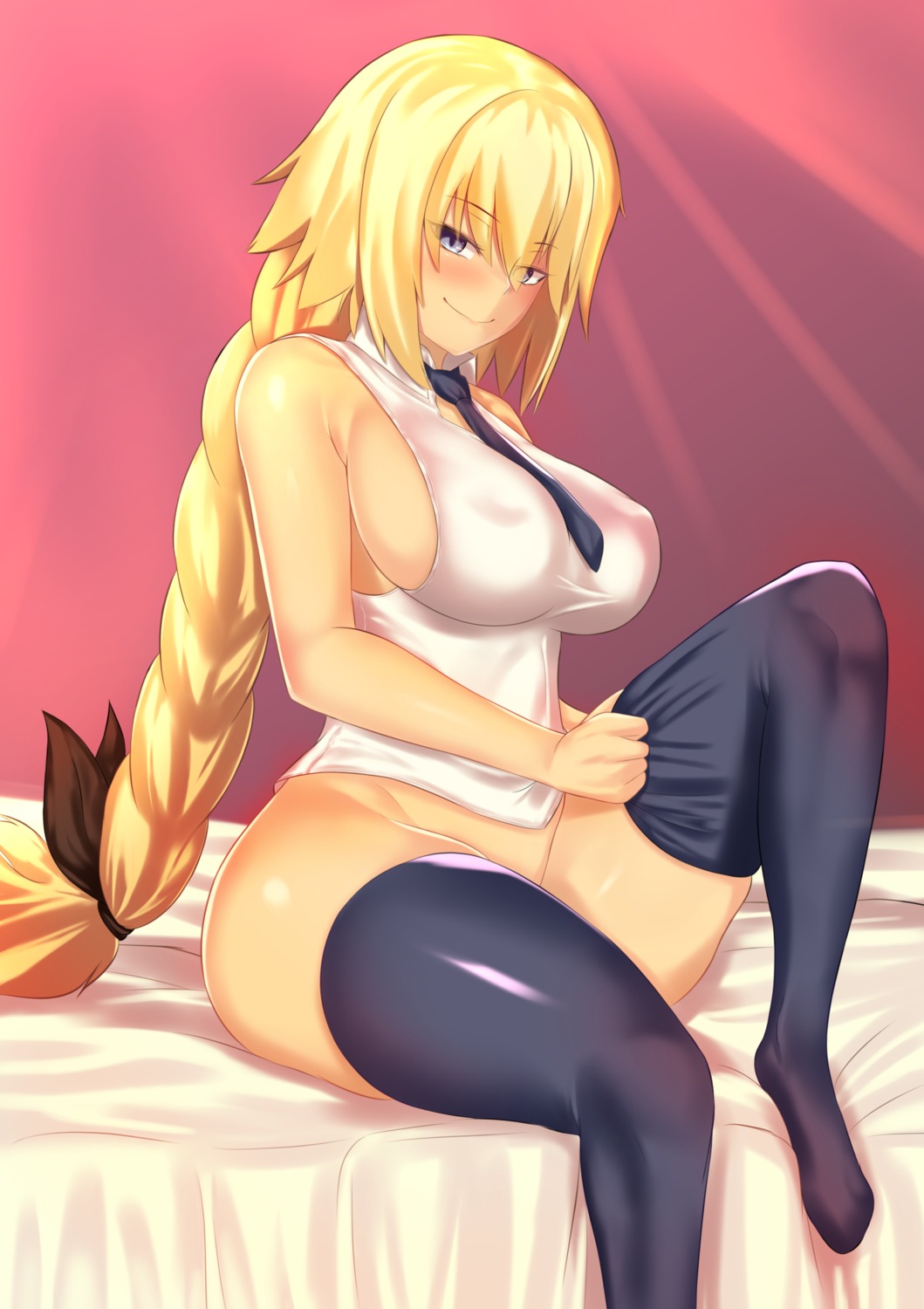 aster_crowley bottomless erect_nipples fate/grand_order jeanne_d'arc jeanne_d'arc_(fate) no_bra thighhighs undressing