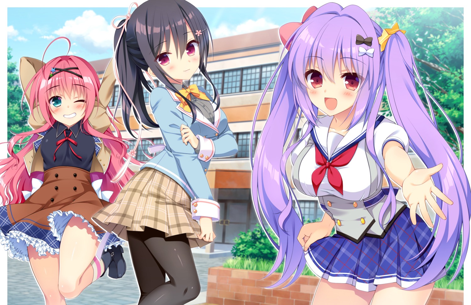 asa_project crossover fuyuichi_monme karigurashi_renai kinomoto_nokia komorie_nanaru pantyhose renai_zero_kilometer sakuragibashi_rito seifuku suki_to_suki_to_de_sankaku_ren'ai yuuki_rika yuunagi_seshina