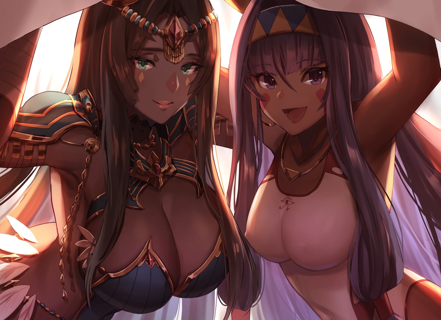 armor cleavage dolce_(dolsuke) erect_nipples fate/grand_order nitocris_(fate/grand_order) scheherazade_(fate/grand_order) swimsuits