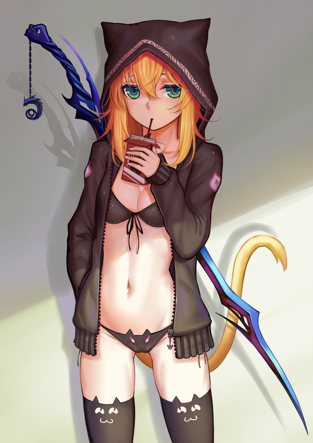 bikini cameltoe cleavage open_shirt sonikey0_0 swimsuits sword tail thighhighs