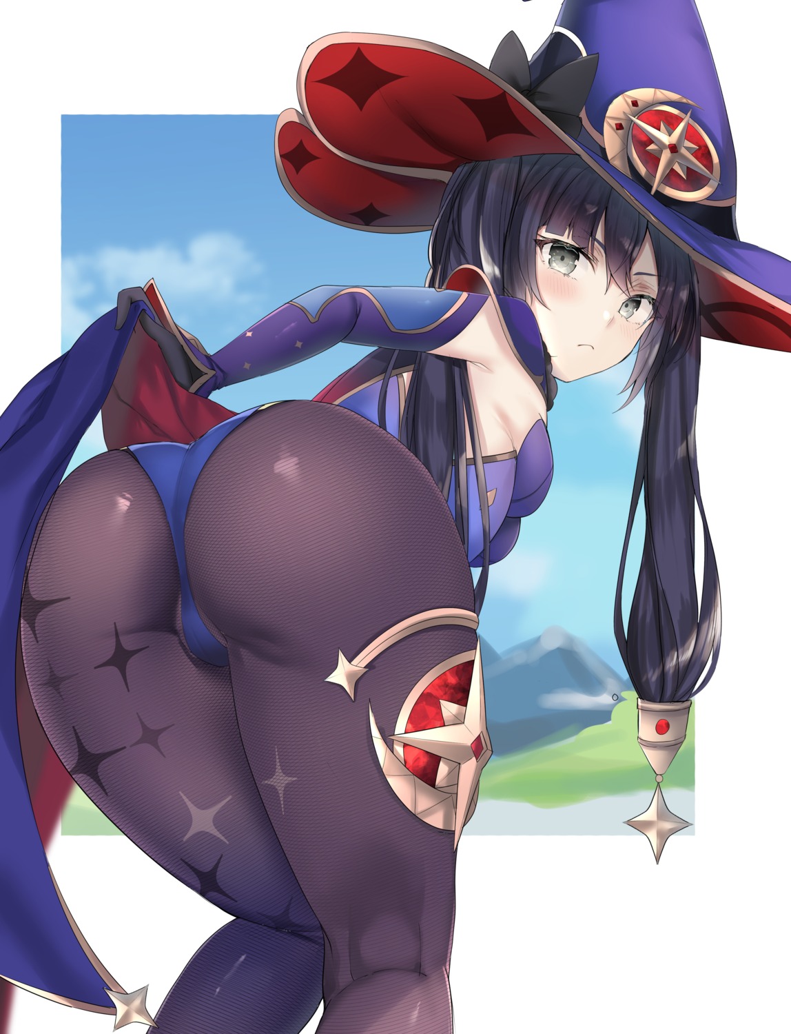 ass genshin_impact leotard mona_megistus no_bra pantyhose witch yufou