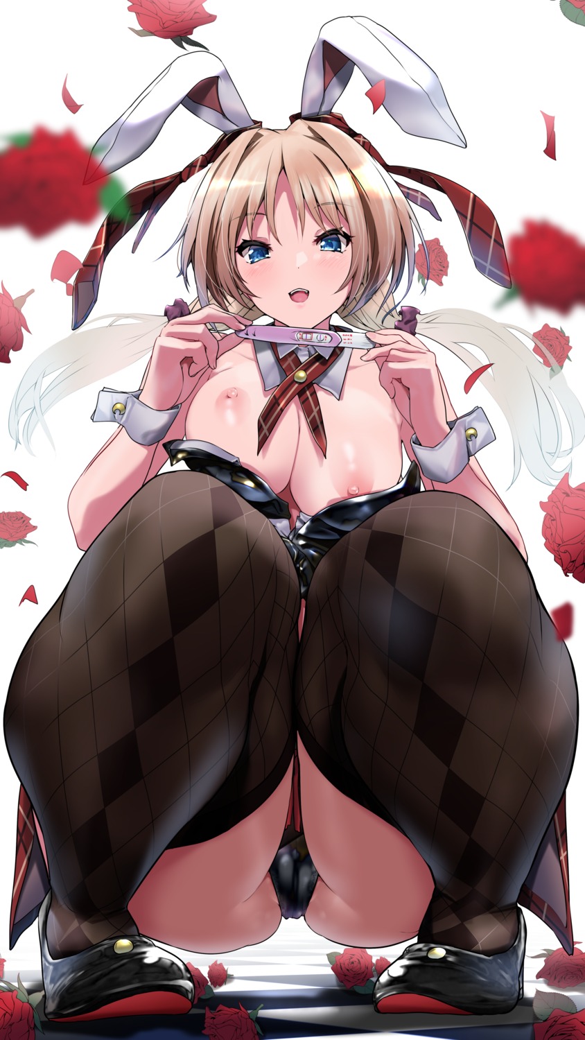 animal_ears breasts bunny_ears bunny_girl cameltoe fishnets hapymaher nipples no_bra nonohachi thighhighs yayoi_b._lutwidge