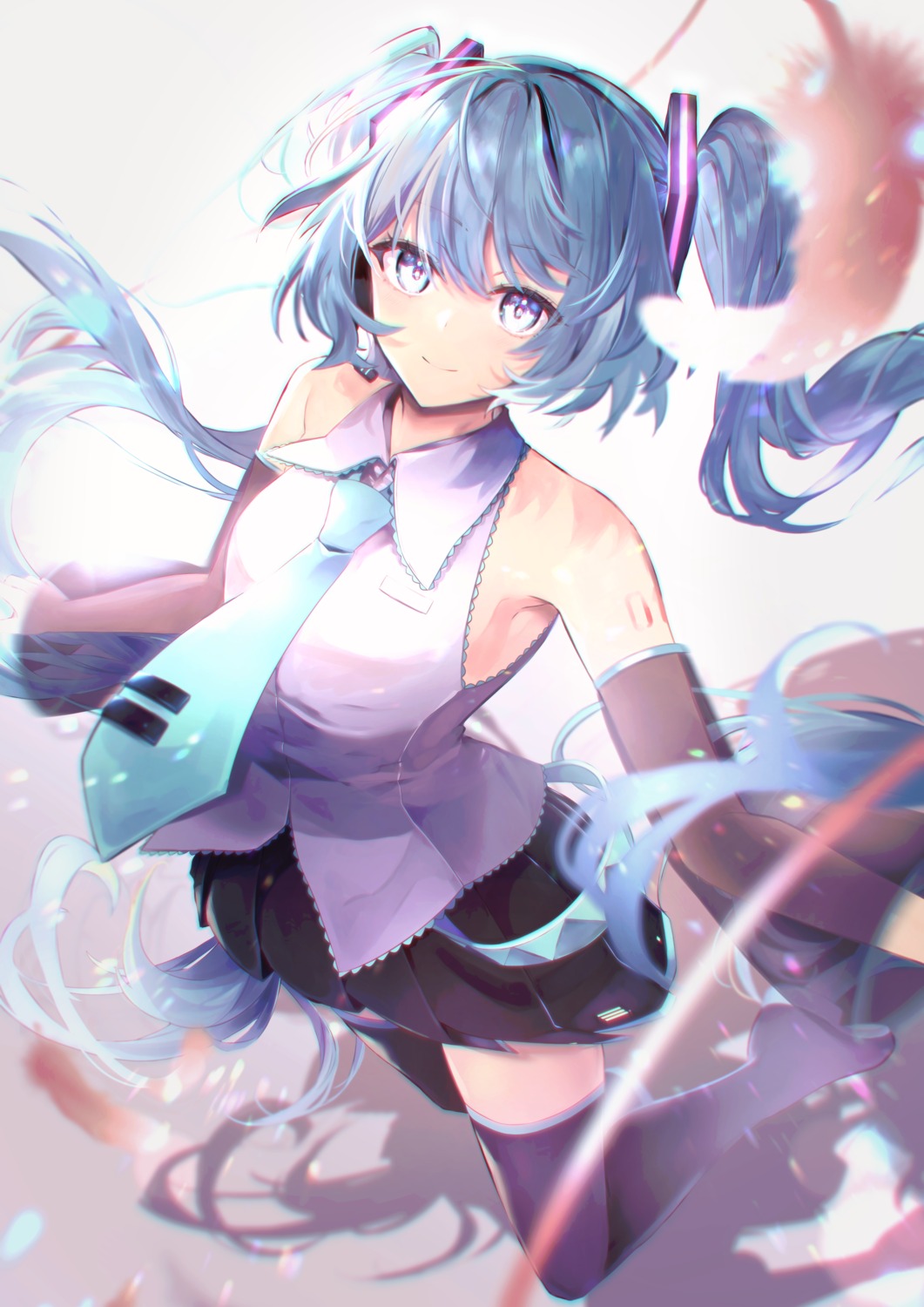 hane_yuki hatsune_miku headphones tattoo thighhighs vocaloid