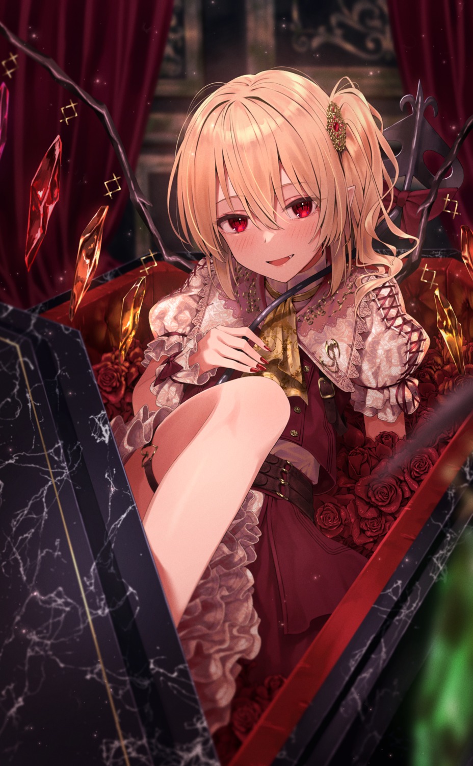 flandre_scarlet garter greenkohgen skirt_lift tail touhou wings