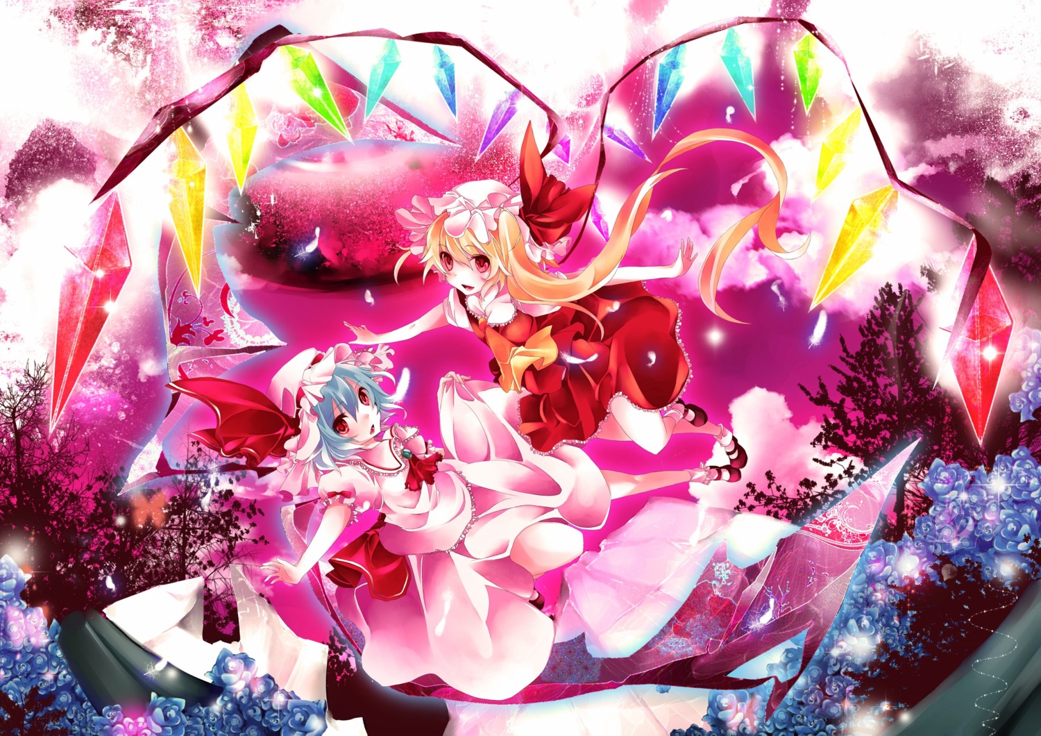 flandre_scarlet remilia_scarlet sanada_nako touhou wings