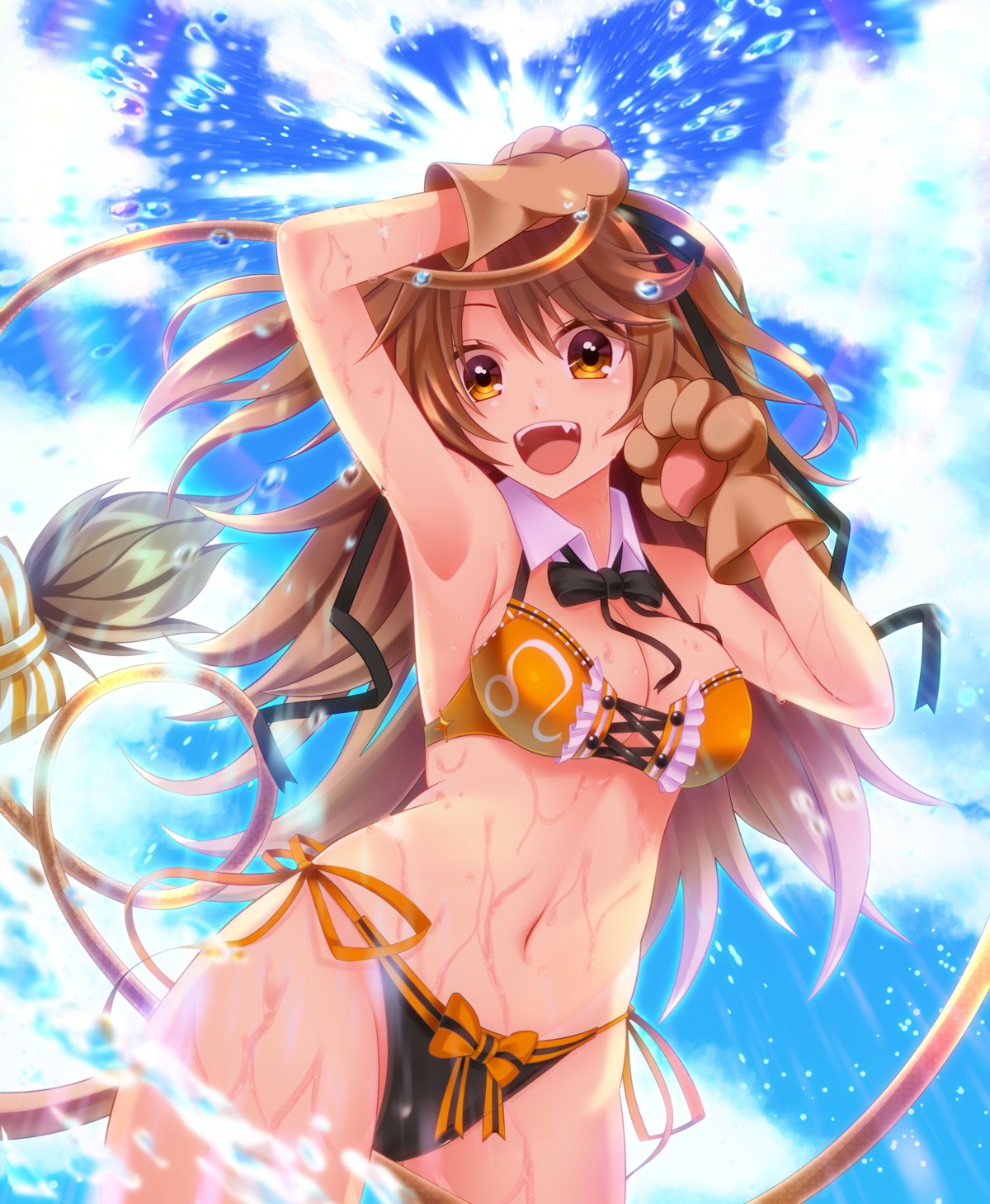 bikini pesamaru re:act shishigami_leona swimsuits wet