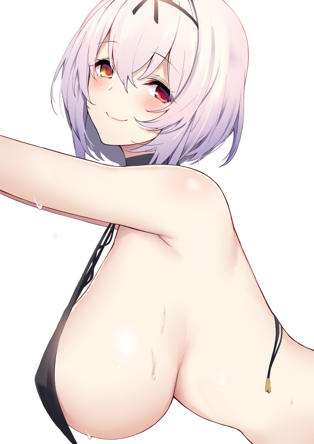 alicia_renato_(yashiro_sousaku) bikini_top heterochromia nakatama_kyou swimsuits wardrobe_malfunction