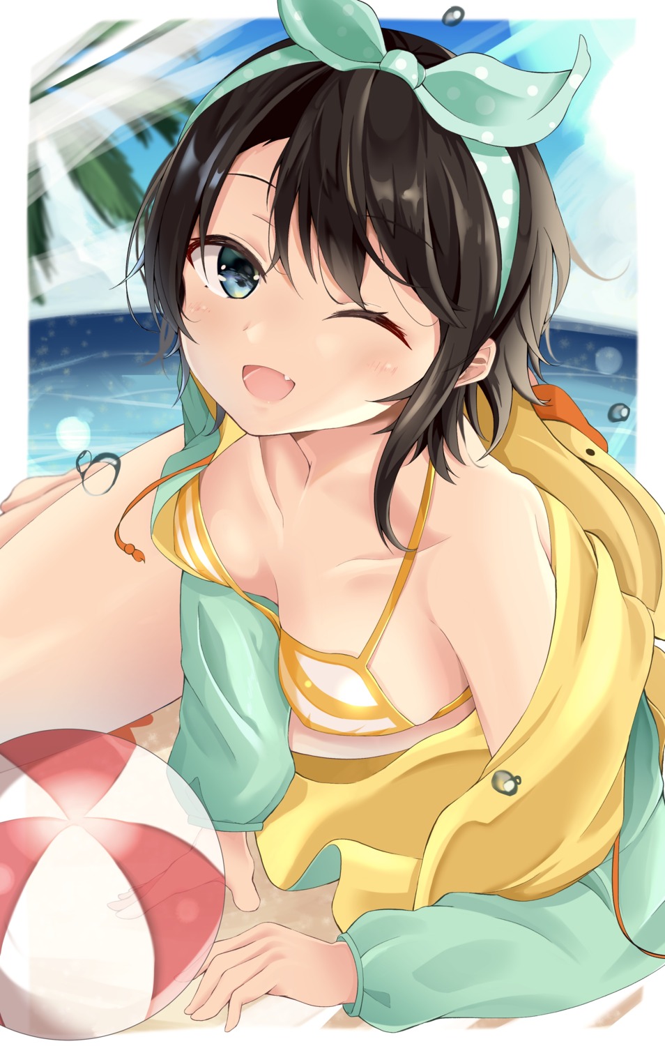 bikini_top erect_nipples gray_ceon hololive oozora_subaru open_shirt swimsuits