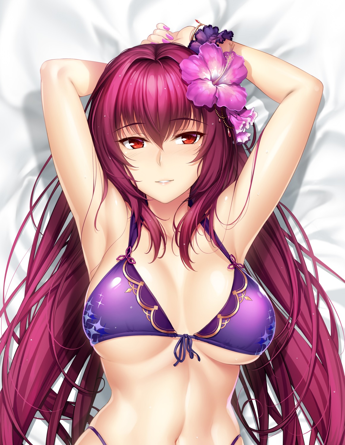 bikini cleavage fate/grand_order okitakung possible_duplicate scathach_(fate/grand_order) swimsuits underboob