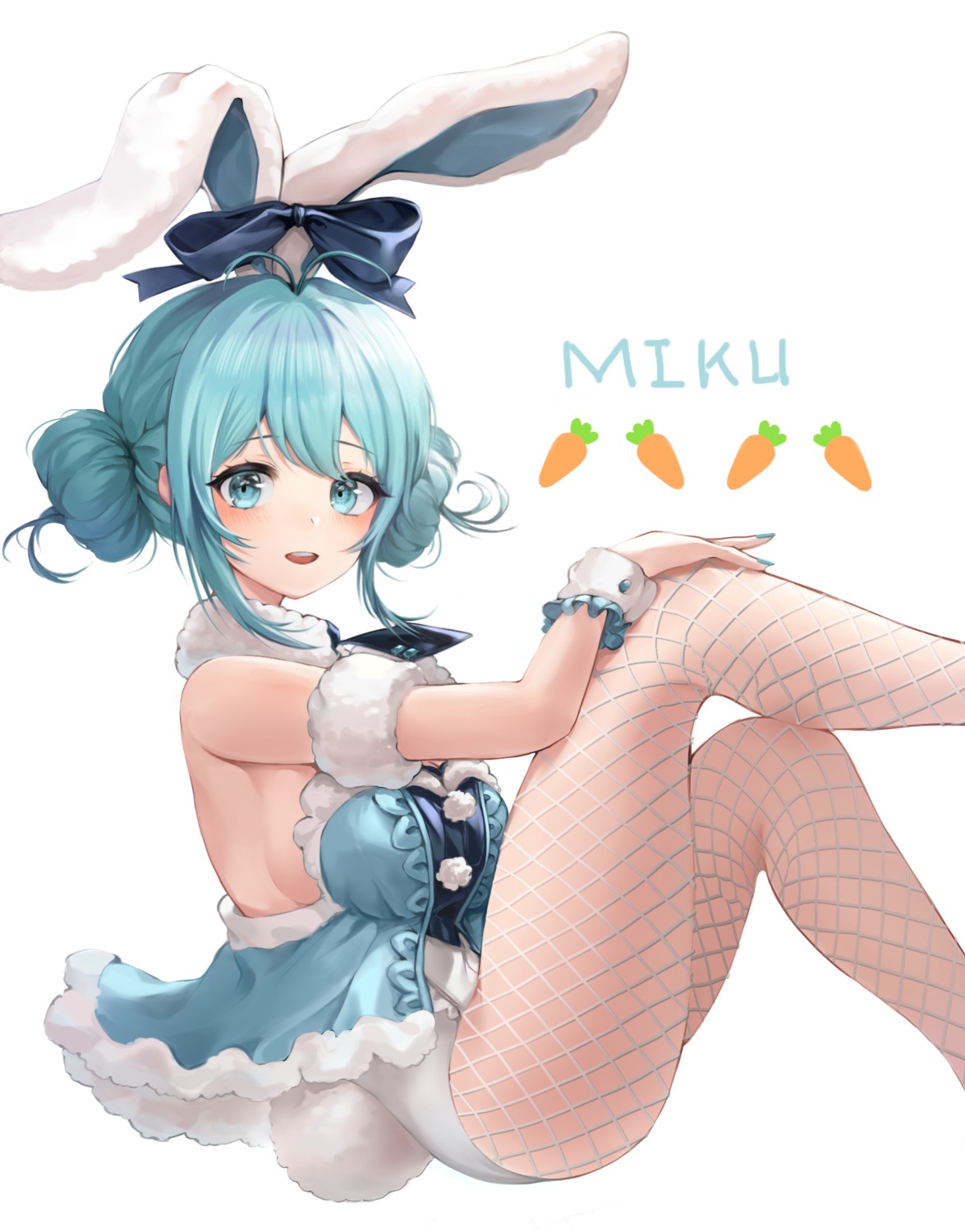 animal_ears bicute_bunnies_miku bunny_ears bunny_girl fishnets hatsune_miku no_bra pantyhose tail vocaloid zipgaemi