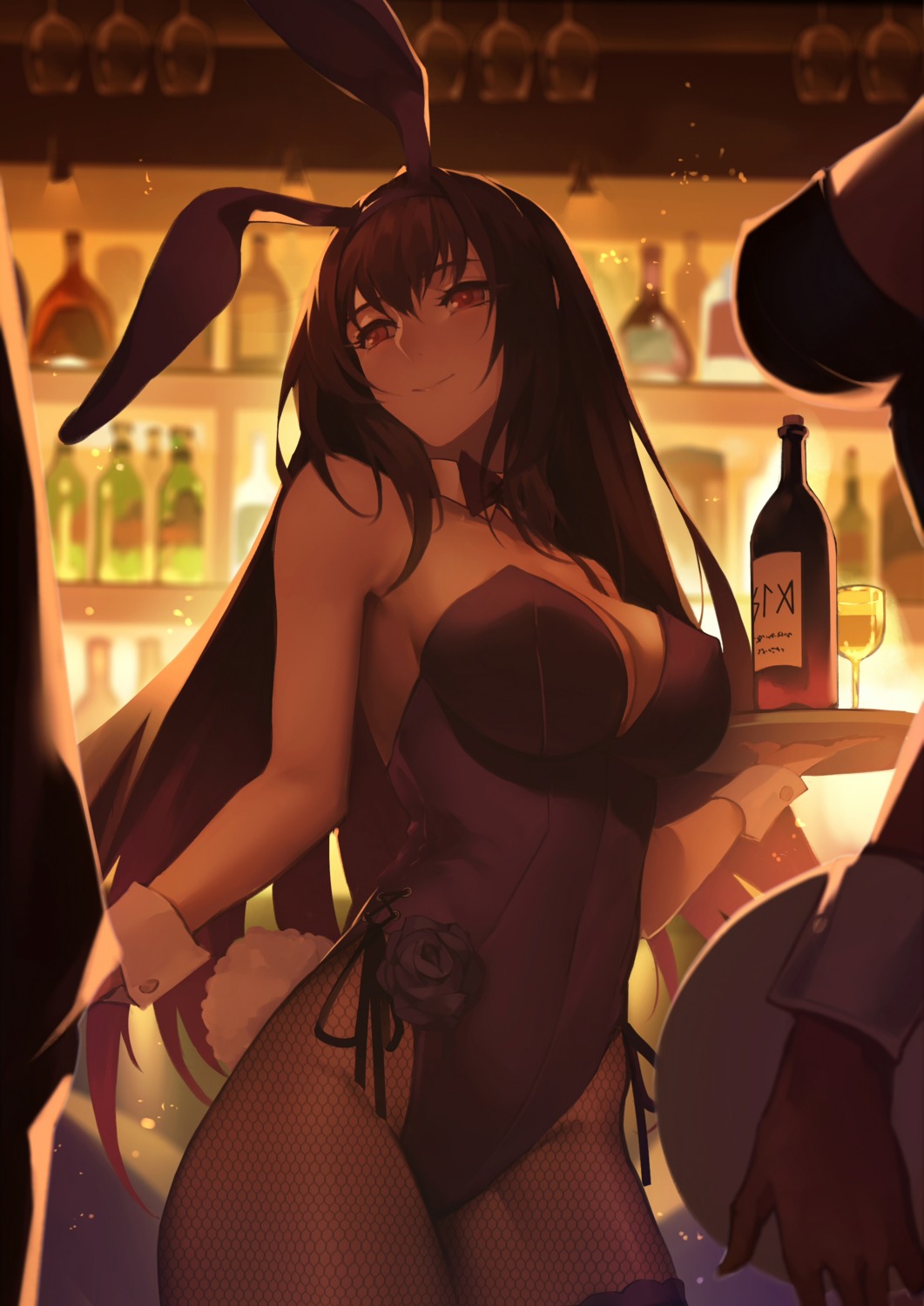 animal_ears bunny_ears bunny_girl cleavage fate/grand_order fishnets pantyhose reroi scathach_(fate/grand_order) tail