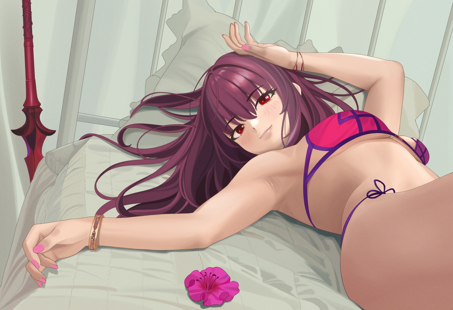 bikini fate/grand_order quatthro scathach_(fate/grand_order) swimsuits weapon