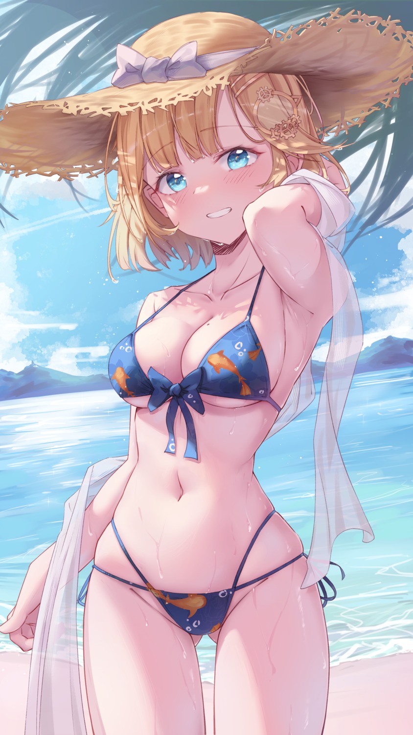 bikini hololive hololive_english see_through shironekokfp swimsuits watson_amelia wet