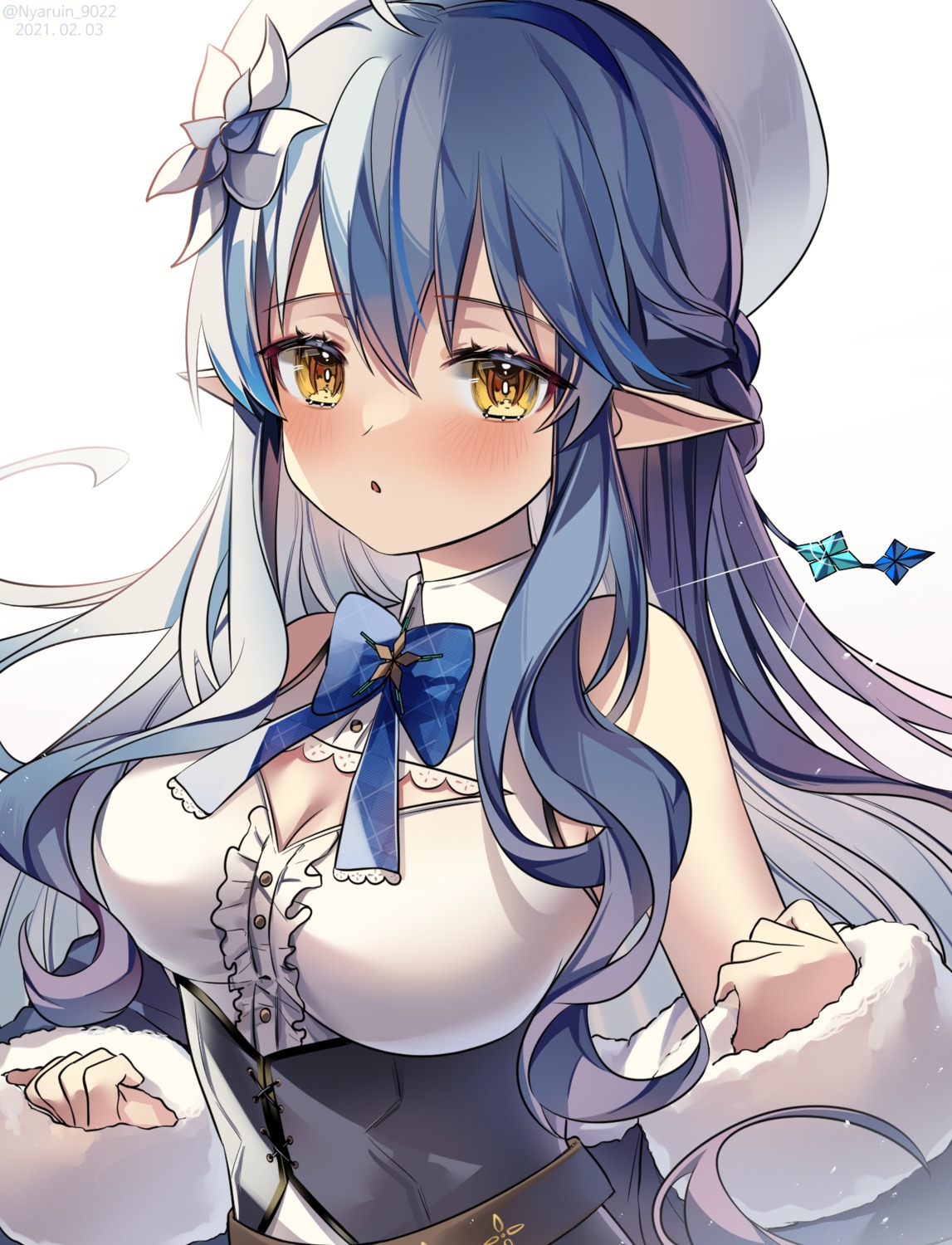 cleavage elf hololive nyaruin pointy_ears yukihana_lamy