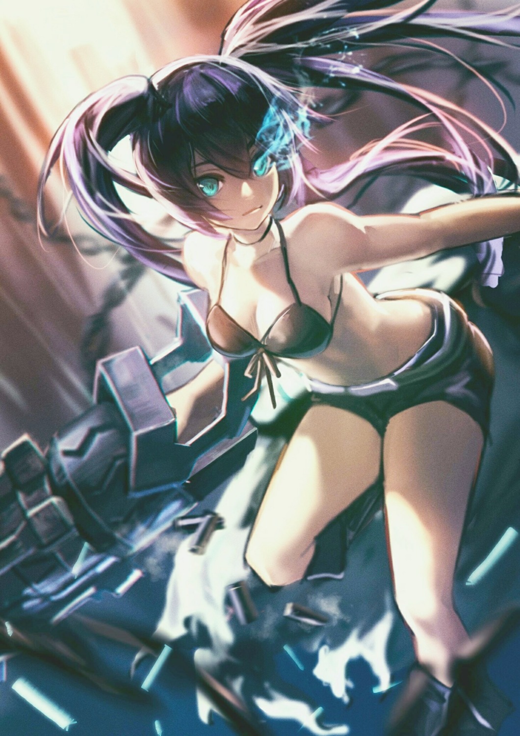 bikini_top black_rock_shooter black_rock_shooter_(character) cleavage hjx swimsuits weapon