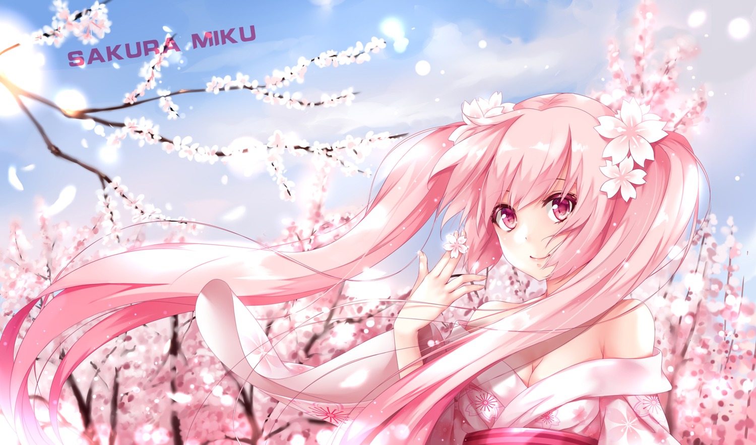 cleavage hatsune_miku japanese_clothes noodle_(artist) sakura_miku vocaloid