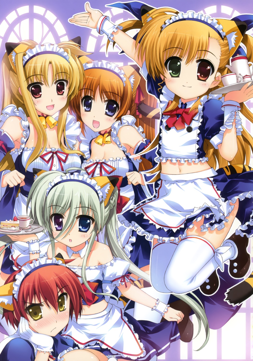 animal_ears cleavage einhart_stratos fate_testarossa fujima_takuya heterochromia mahou_shoujo_lyrical_nanoha mahou_shoujo_lyrical_nanoha_vivid maid nekomimi nove tail takamachi_nanoha thighhighs vivio