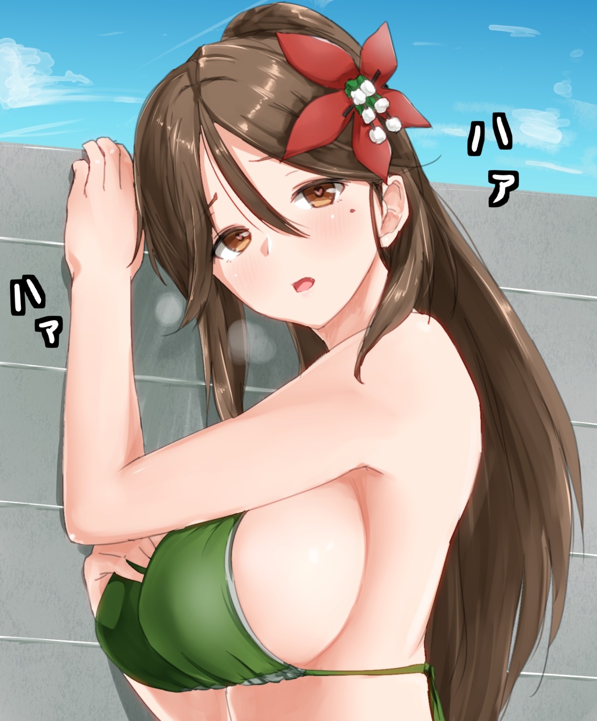 amagi_(kancolle) ame-rain bikini_top breast_hold kantai_collection swimsuits