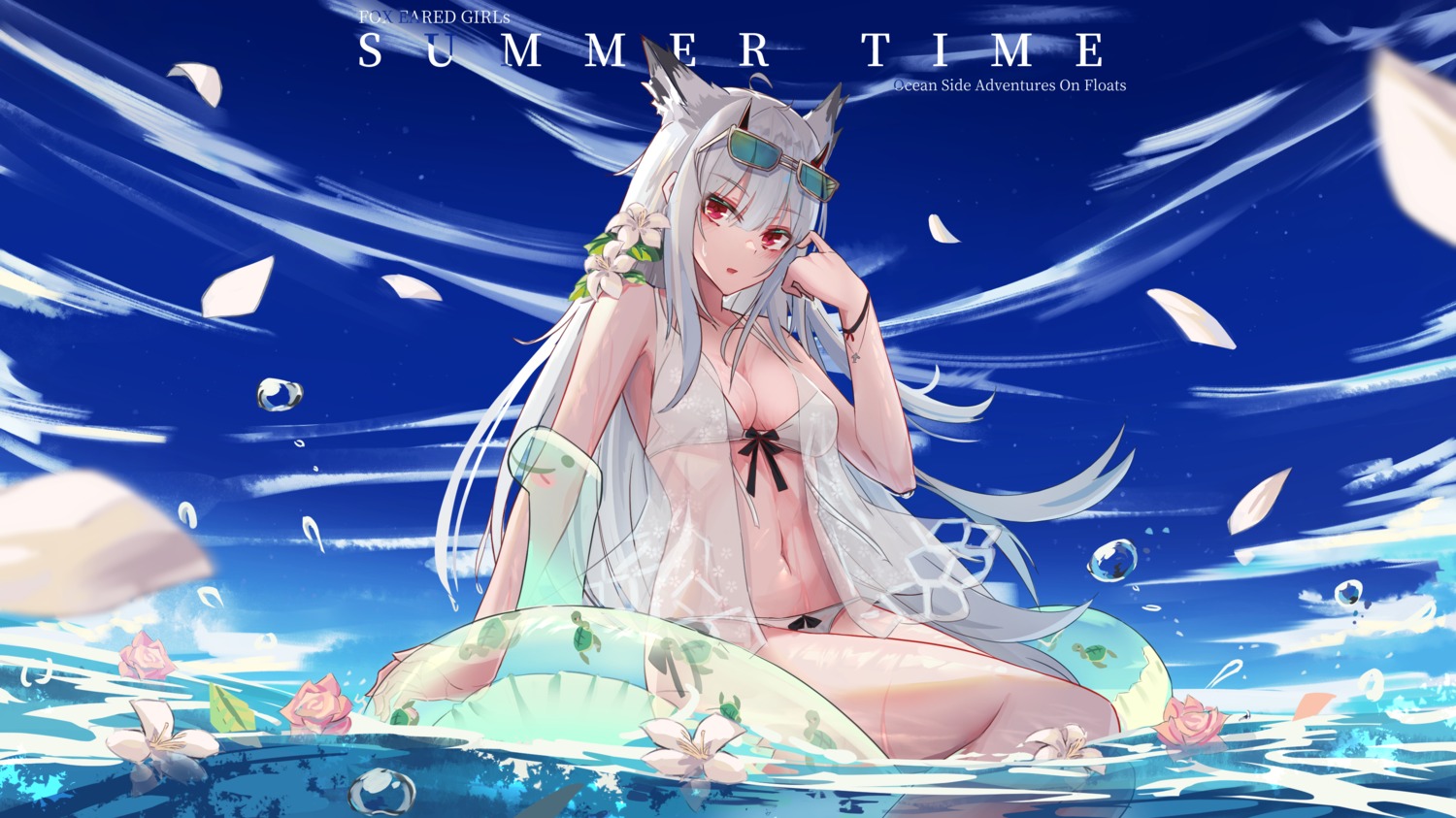 animal_ears bikini kitsune open_shirt see_through swimsuits tagme tail wet