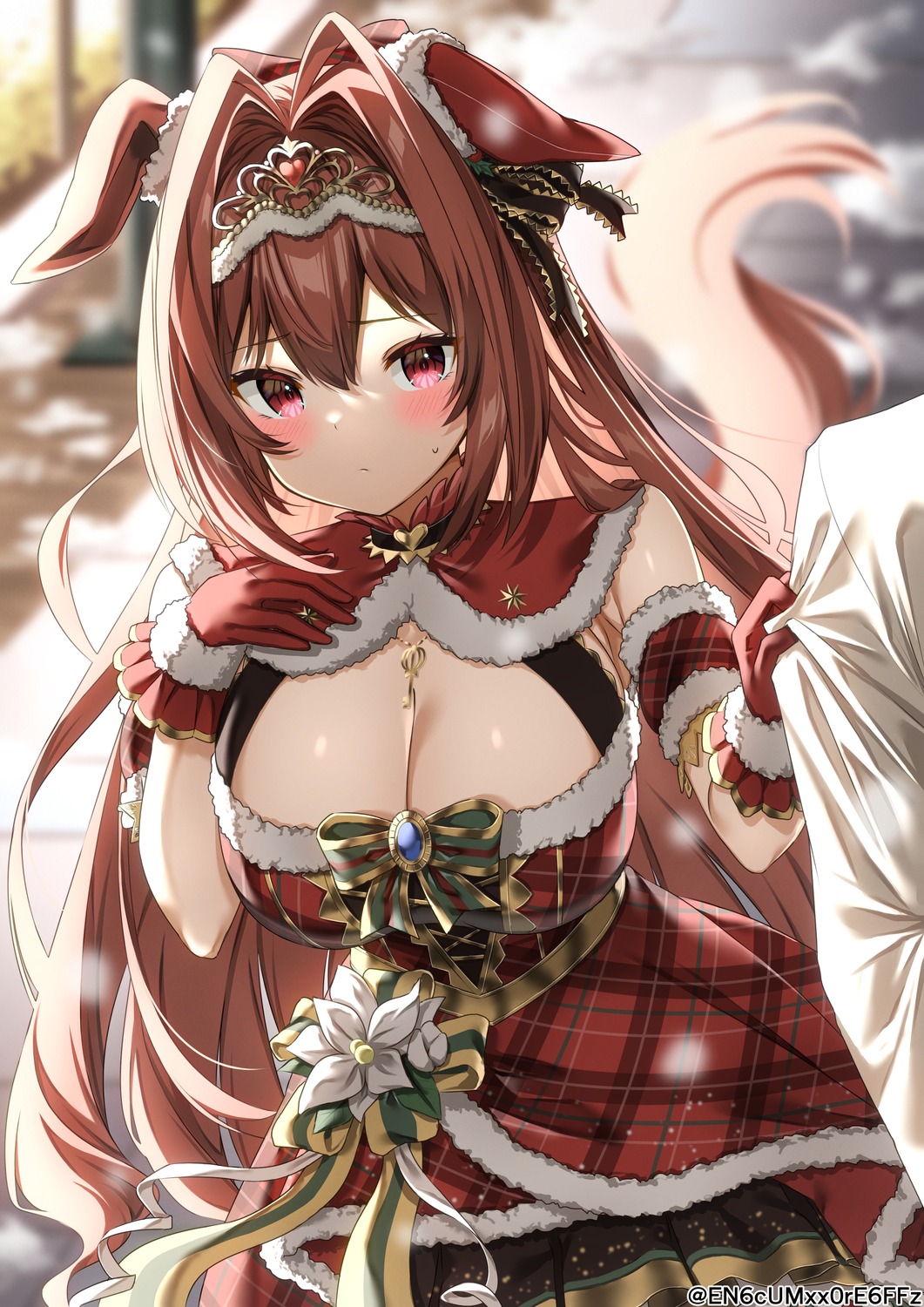 animal_ears christmas daiwa_scarlet_(umamusume) dress no_bra tail uma_musume_pretty_derby yamano_rokamizu