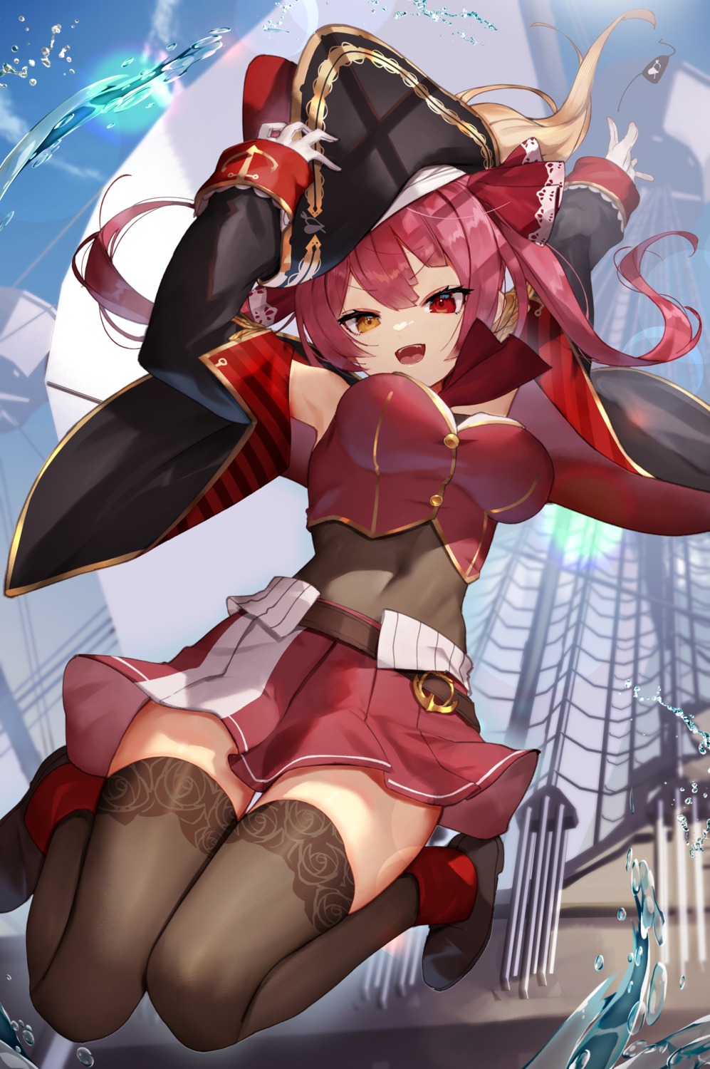 heterochromia hololive houshou_marine pirate scottie skirt_lift thighhighs