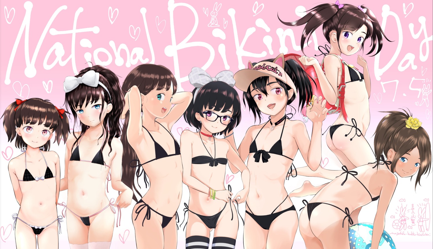 animal_ears ass bikini loli mayafufu megane nekomimi panty_pull swimsuits tan_lines thighhighs thong undressing