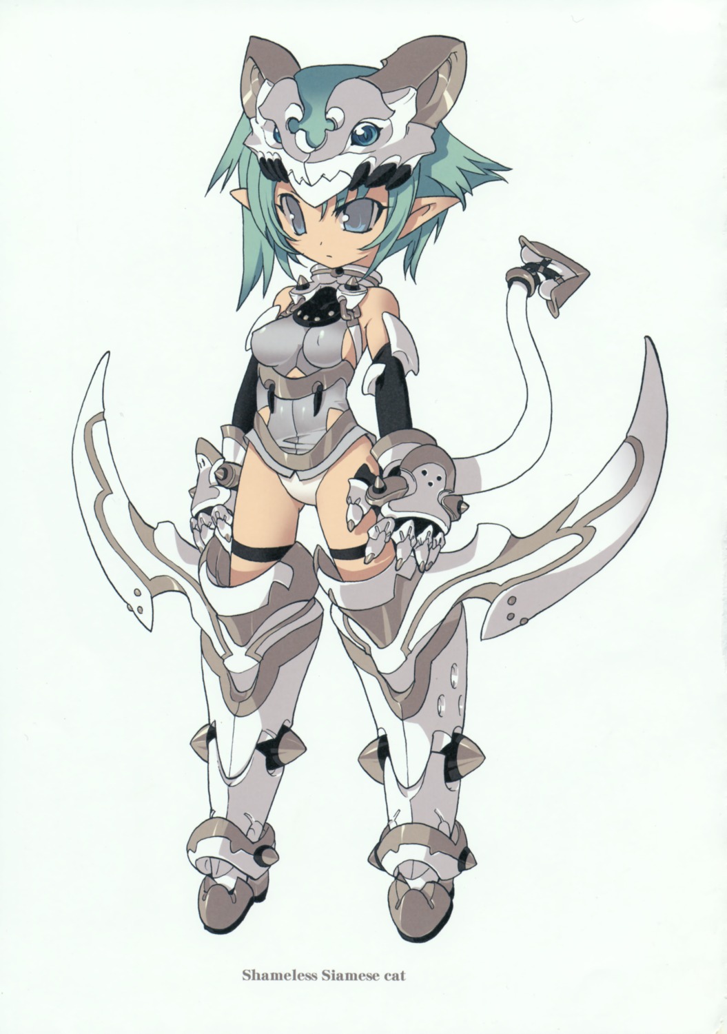 animal_ears armor blade bodysuit erect_nipples pointy_ears tail thighhighs