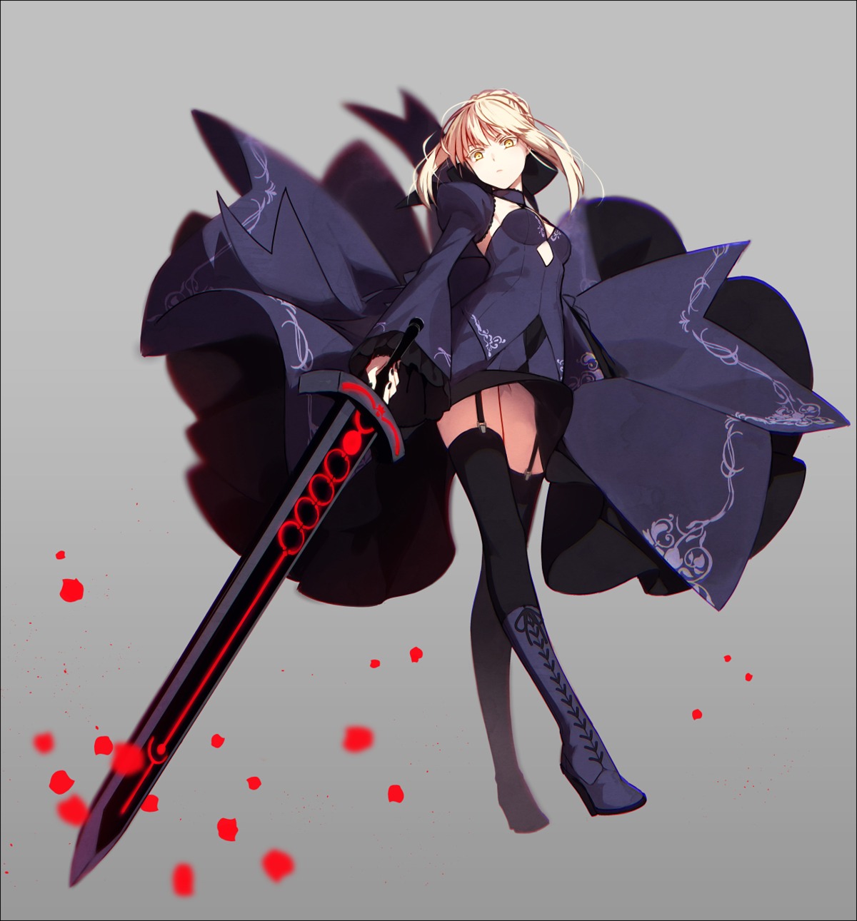 dress fate/stay_night fate/unlimited_codes hakusai_(tiahszld) heels no_bra saber saber_alter stockings sword thighhighs