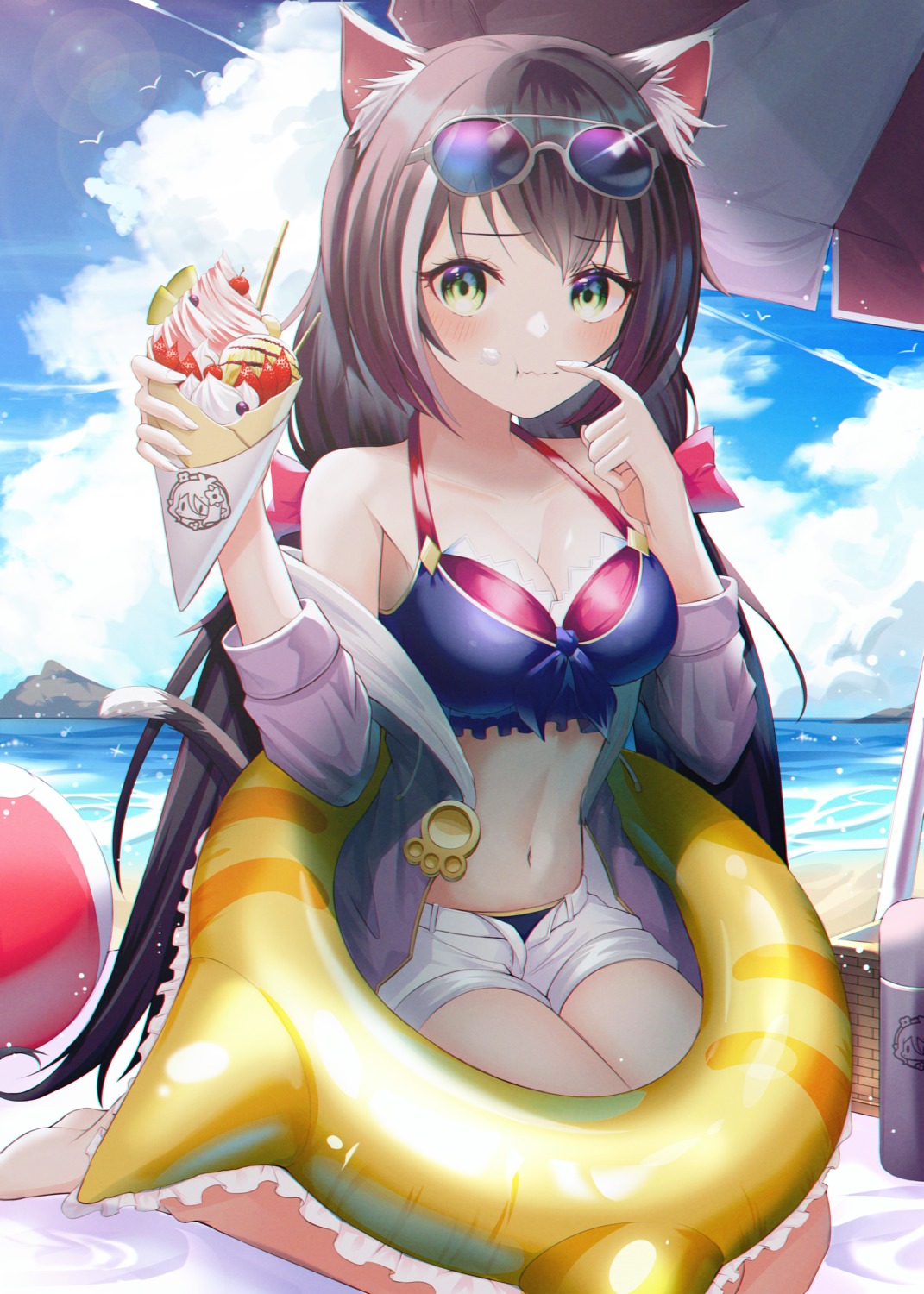 animal_ears bexercube cleavage cream karyl_(princess_connect) nekomimi princess_connect princess_connect!_re:dive swimsuits tail