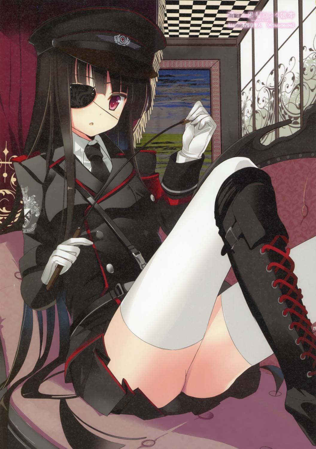 active_mover eyepatch paper_texture takashina_masato thighhighs uniform