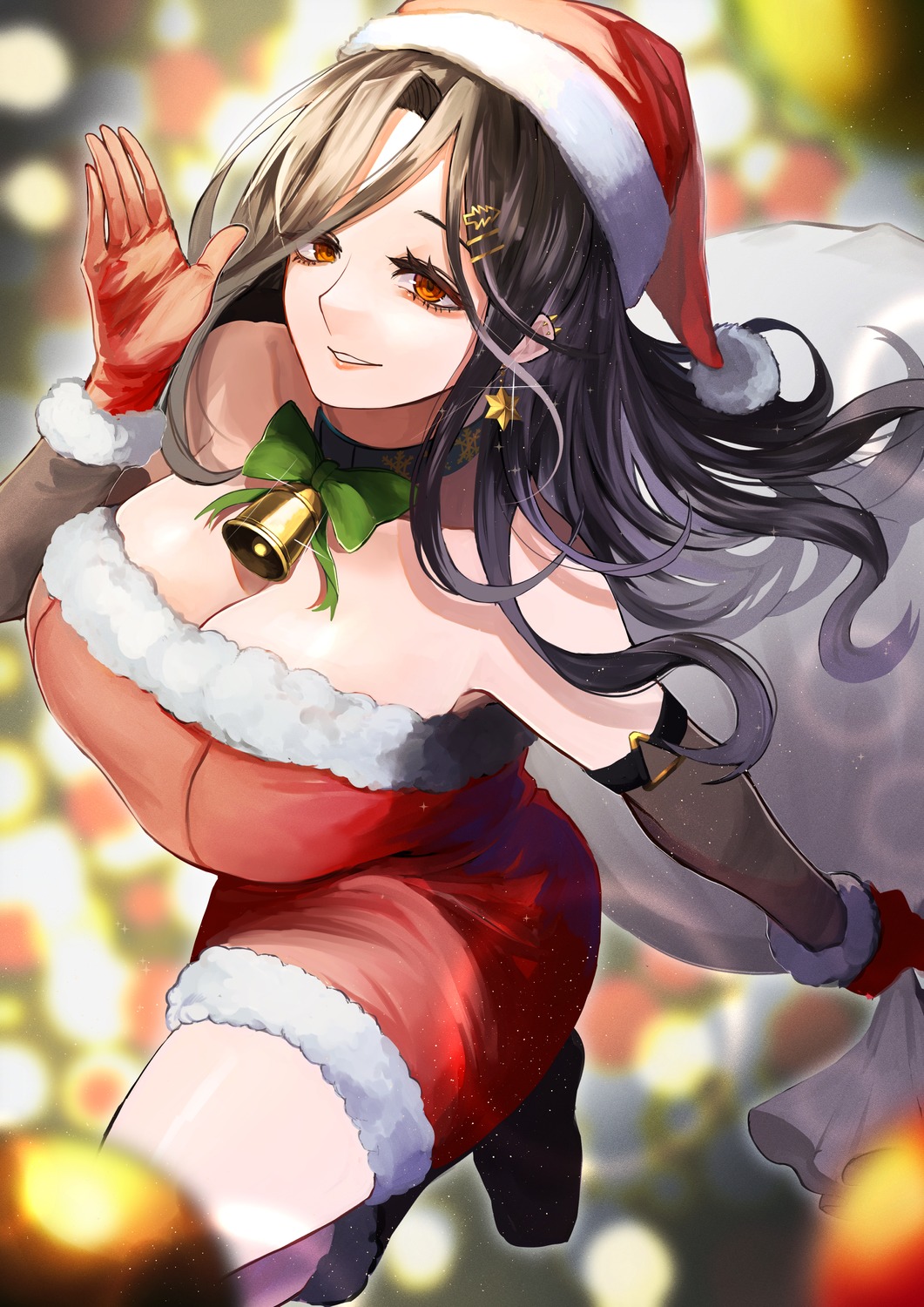 christmas cleavage dress nekotokage nijisanji no_bra shirayuki_tomoe