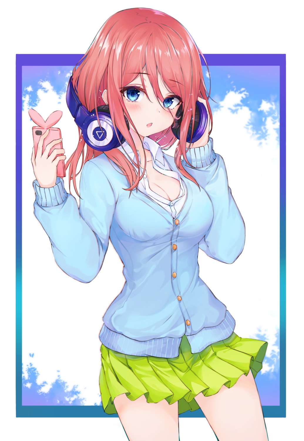 5-toubun_no_hanayome cleavage headphones lebring nakano_miku open_shirt seifuku sweater