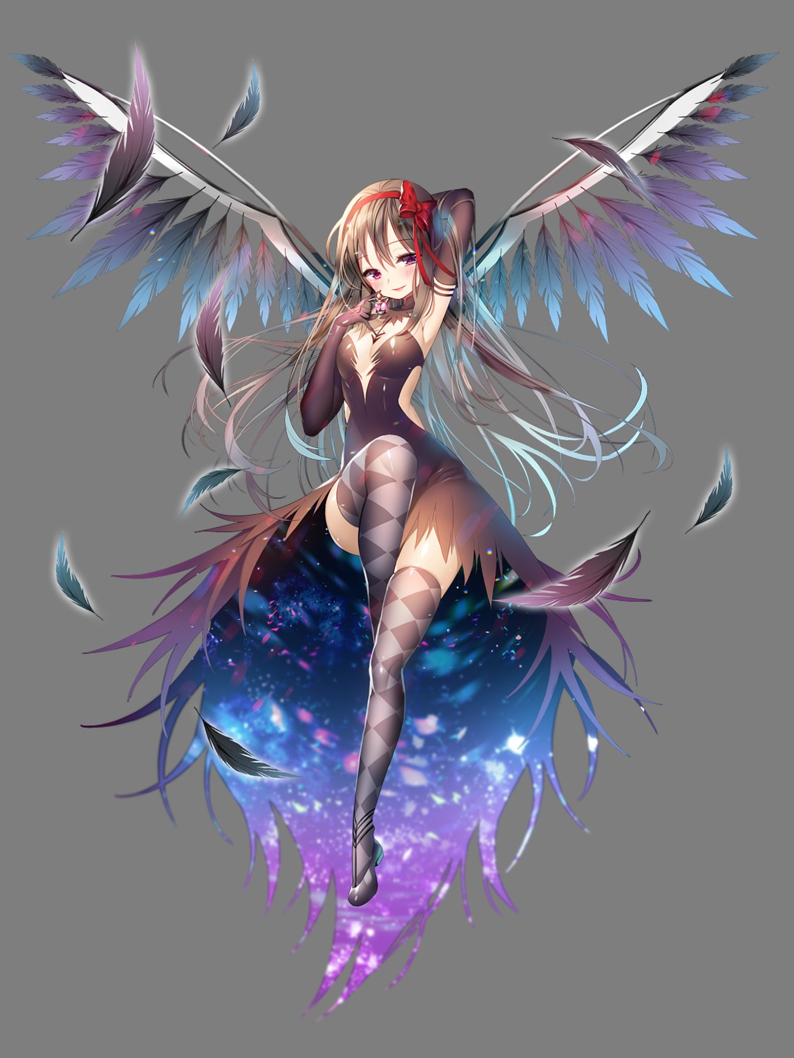 aile_(crossroads) akemi_homura cleavage dress heels no_bra puella_magi_madoka_magica thighhighs transparent_png wings